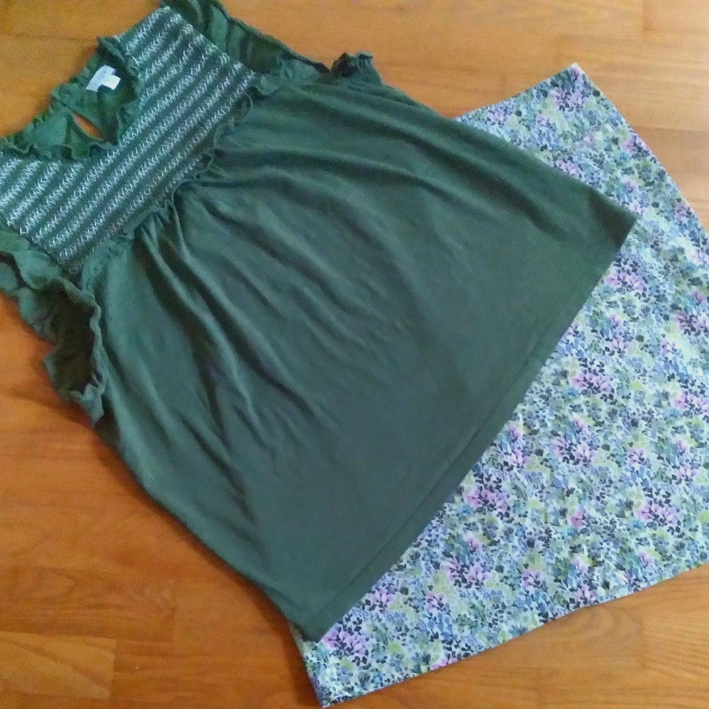 J. Jill Bundle with Tank, Ditsy Floral Print Skirt and Army Green J. Crew Top